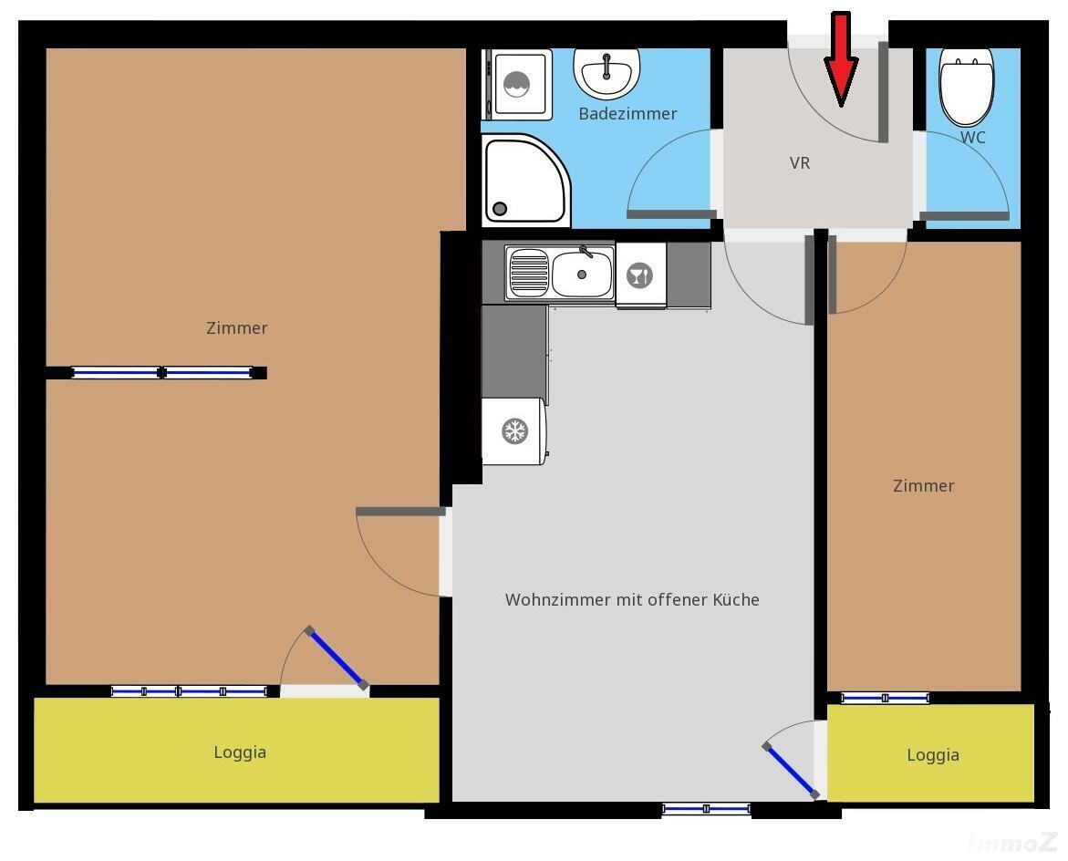 Vermietet bis 31.12.2025 - kleine 3 Zimmer Wohnung mit 2 Loggien - komplett hofseitig!!