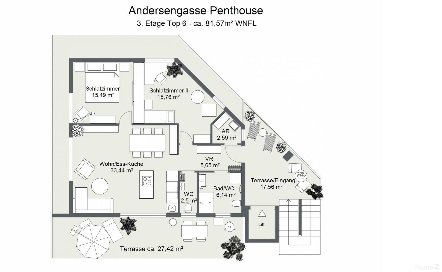 Grundriss Penthouse Andersengasse 17