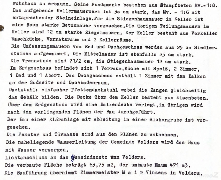 Baubeschreibung 1951