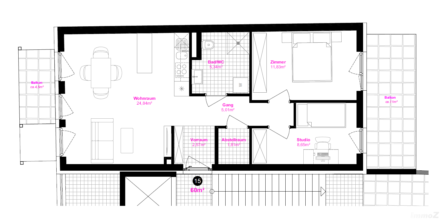 PROVISIONSFREI: Moderne 3-Zimmer-Wohnung mit zwei Balkonen in AVL-Nhe /  / 8020 Graz / Bild 7