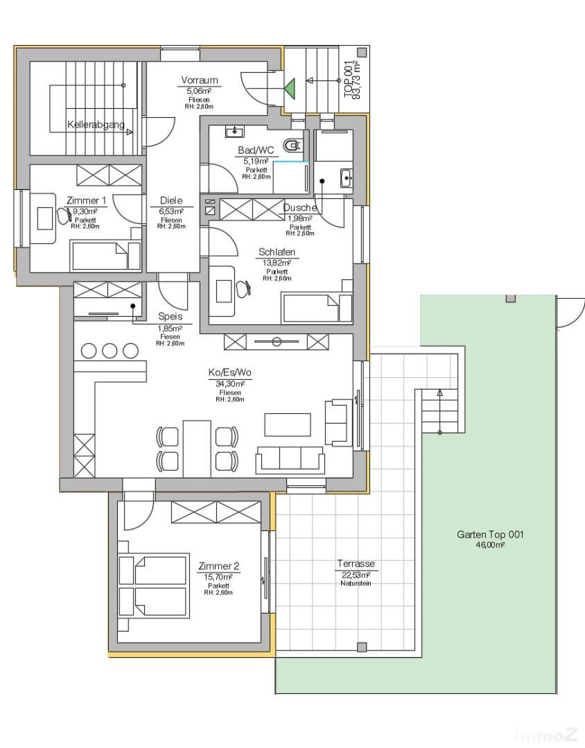 Moderne & vielseitige 4-Zimmer-Wohnung mit grozgiger Terrasse, Eigengarten und Bro-Keller /  / 8053 Graz,16.Bez.:Stragang / Bild 2