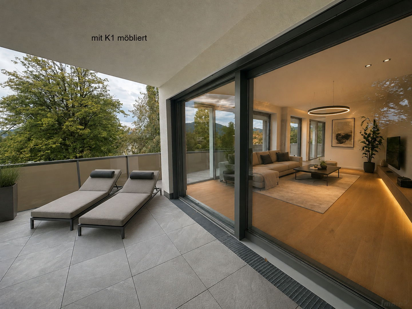 Terrasse und Wohnraum mit K1 gestaltet