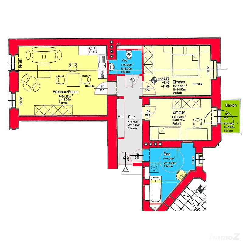 Provisionsfrei: günstige 3-Zimmer-Altbauwohnung mit Balkon in Eggenberg - Pfarrgasse - Nähe FH Joanneum