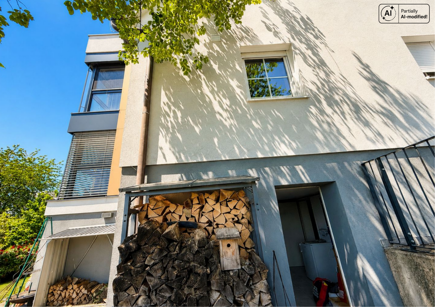 Ost-Ansicht Haus mit Holzlager