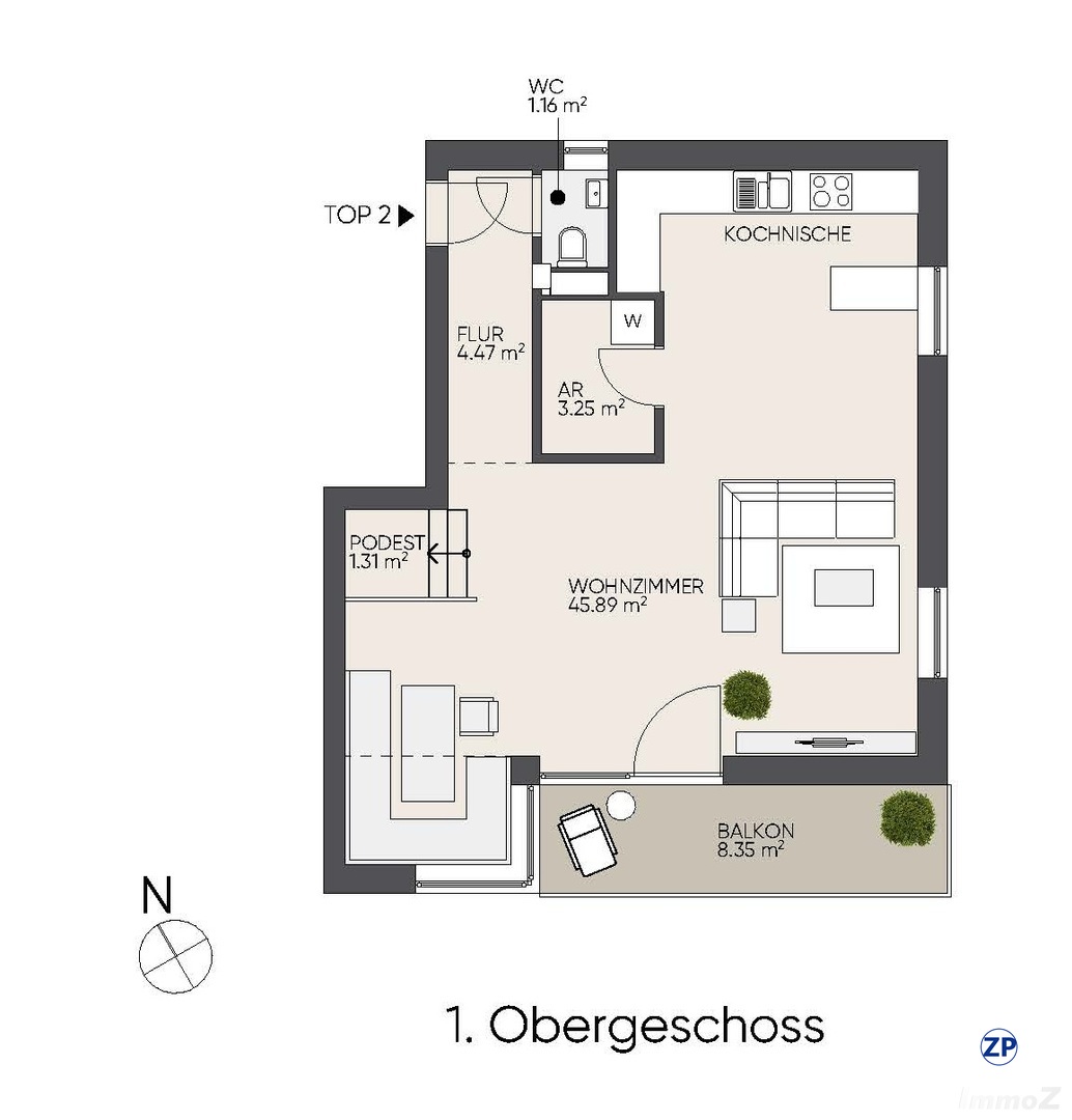 Ruhige Maisonette-Wohnung nahe Alter Donau ? 3 Zimmer, 2 Balkone, Erstbezugsqualit�t /  / 1220&nbsp;Wien / Bild 9