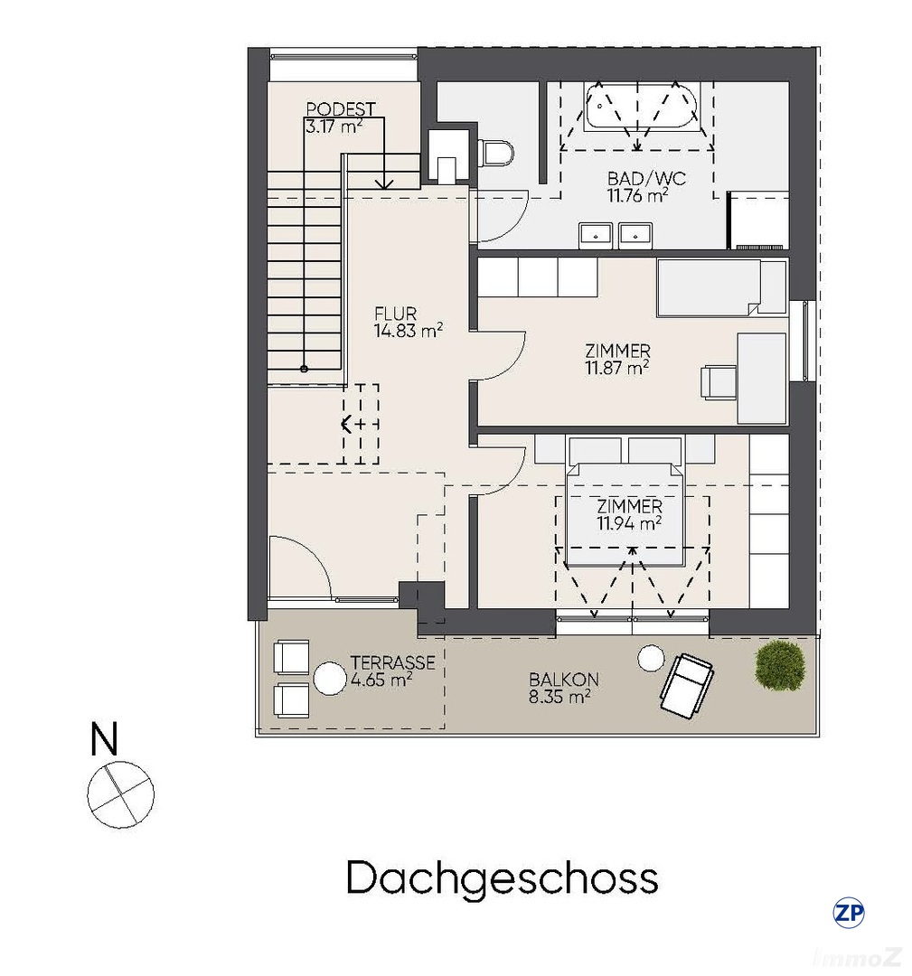 Ruhige Maisonette-Wohnung nahe Alter Donau ? 3 Zimmer, 2 Balkone, Erstbezugsqualit�t /  / 1220&nbsp;Wien / Bild 10