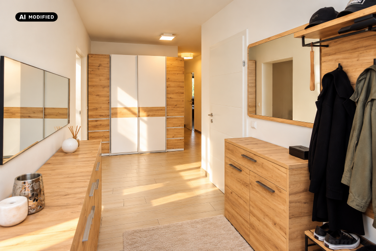 KI-bearbeitet – Heller skandinavischer Flur mit Holzdetails_resized_1