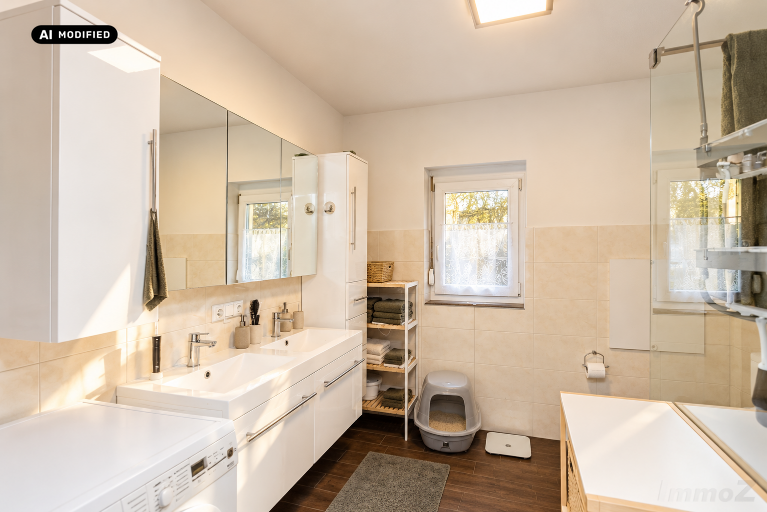 KI-bearbeitet – Helles modernes Badezimmer mit Holzdetails_resized_1