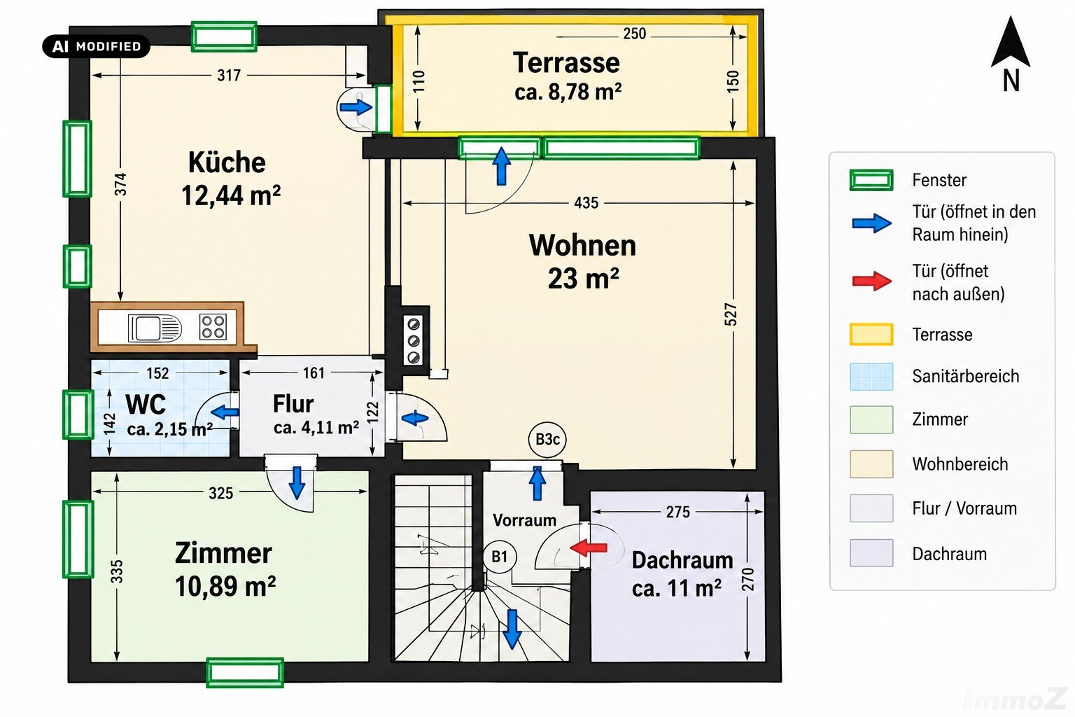 KI-bearbeitet – Wohnungsgrundriss mit Terrasse UG